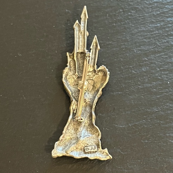 Vintage JJ Jonette Marked Jewelry Pewter Castle Glitter Accent Brooch - Picture 4 of 10